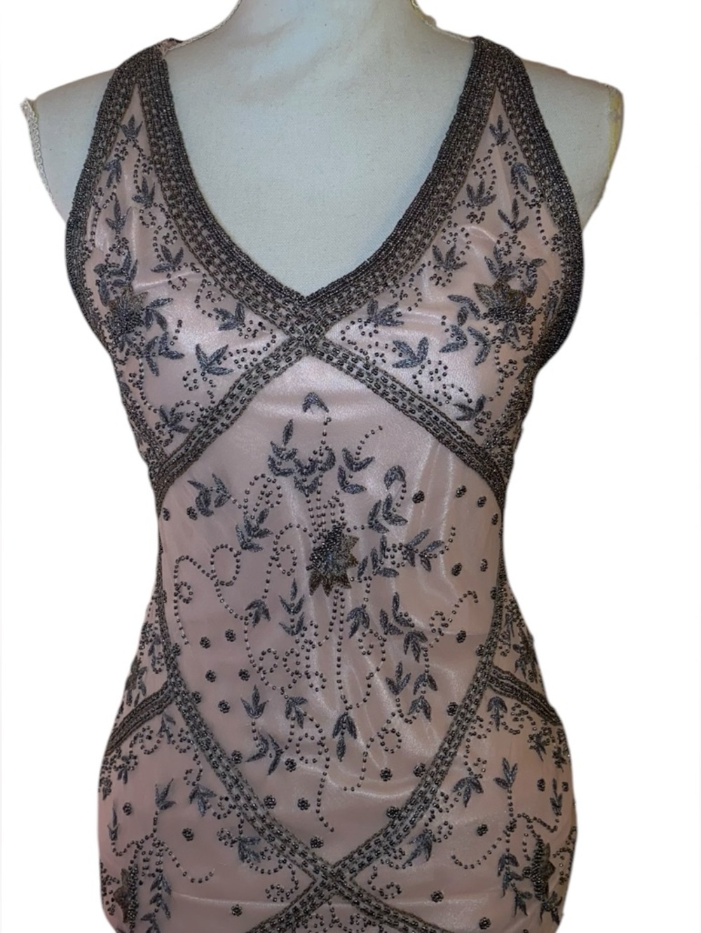 CACHE FORMAL GOWN Hand Beaded Vintage 90s/Y2K Silk Evening Gown Rose Blush SZ 0 - Picture 5 of 12